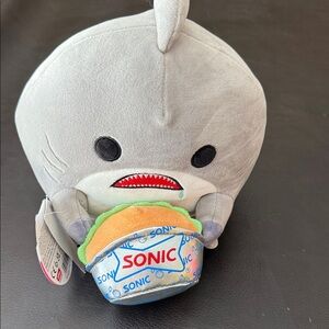 Gray Shark Plush Toy with Burger